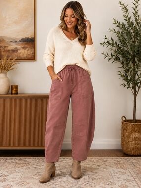 Maurices Women’s Medium Dusty Rose Barrel Leg Utility Pull-On Pants